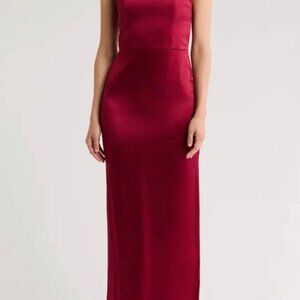 NWT $495 ALICE + OLIVIA Doreen Strapless Satin Dress In Bordeaux , Size 8, NWT
